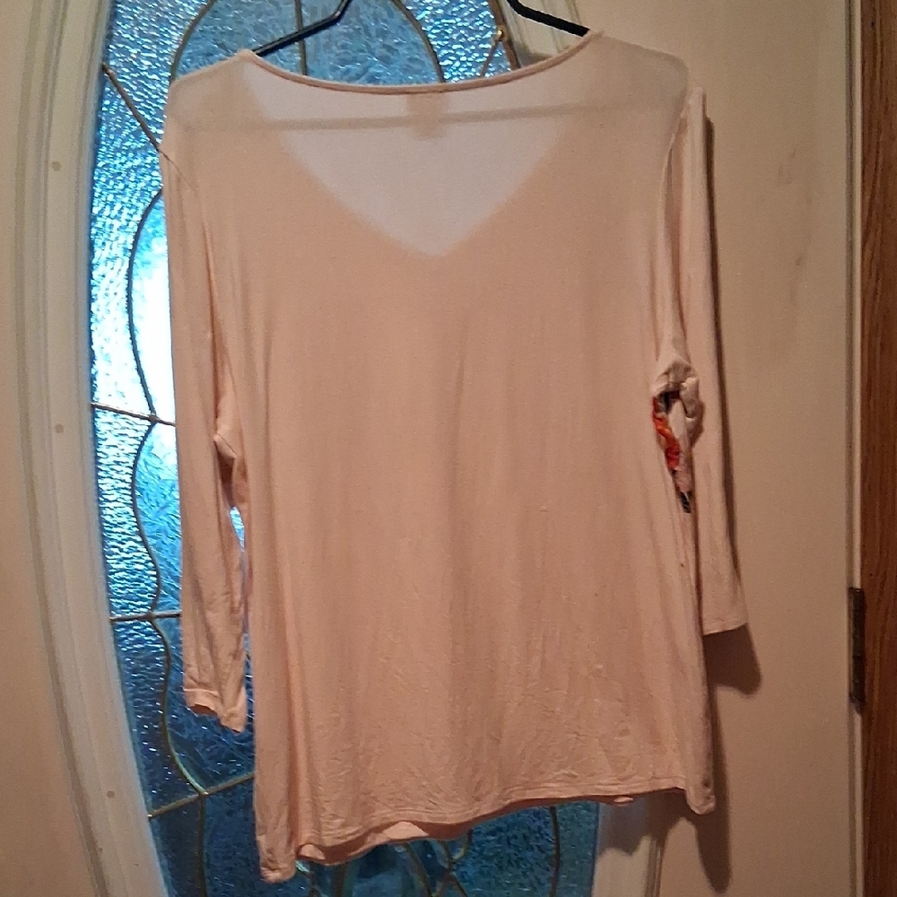 Chico's Floral V-Neck Long Sleeve Top - Cream and Orange - Picture 3 of 3